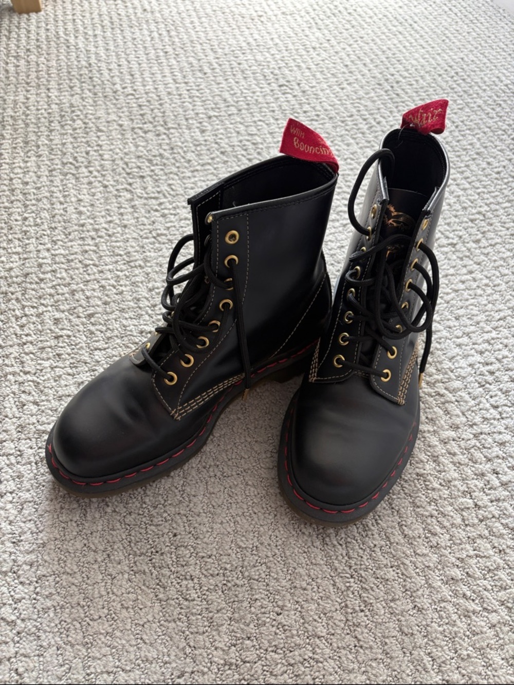 Dr. Martens Black Leather Chinese New Year Boots with Red Stitching 2018